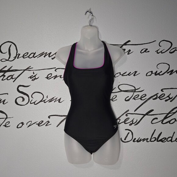 Speedo Women's, Racerback Athletic Training One Piece Swimsuit, Black, 6 - Picture 2 of 8